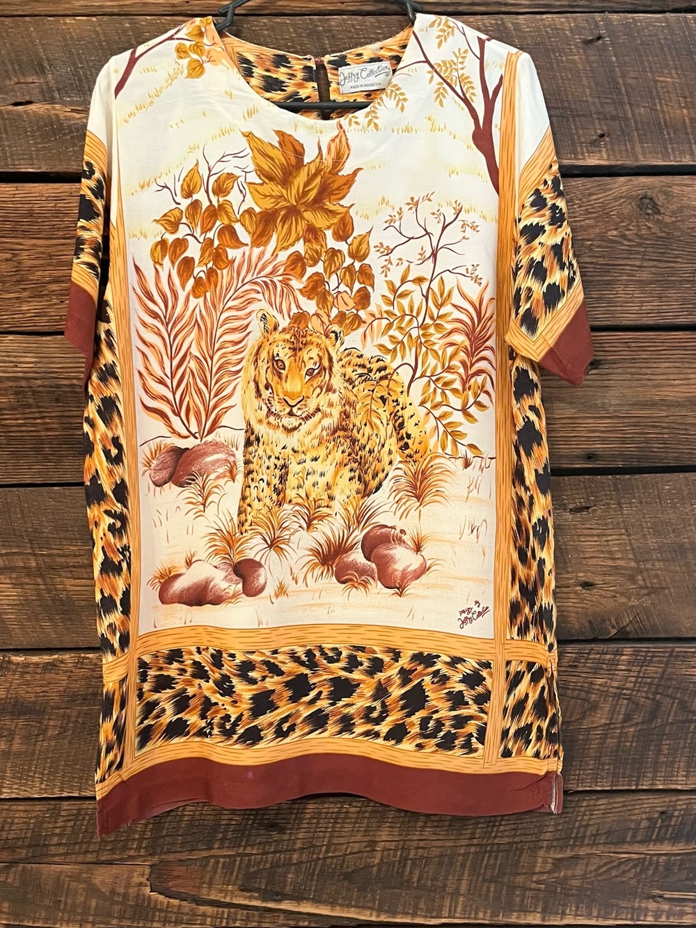 Vintage 80s Leopard, cheetah blouse short sleeve by Jeffry Designs large